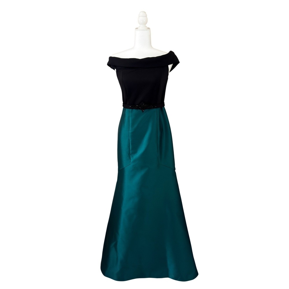 Eliza J Gown Sz 4 Black/Teal Emerald Green Beaded Mermaid Luxe Gala Elegant